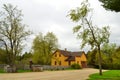 Orange Wooden House in Old Wisconsin World. Royalty Free Stock Photo